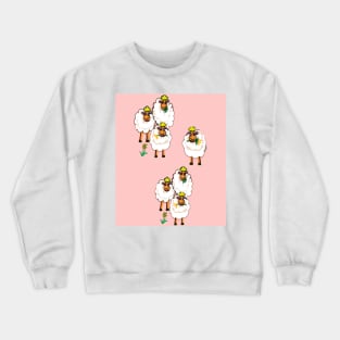 Farm animals on pink background  - Sheep farm Crewneck Sweatshirt